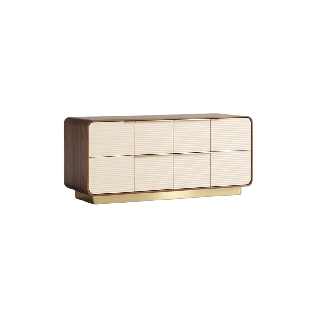 Modern Wooden Sideboard with Gold Accents and Textured Doors